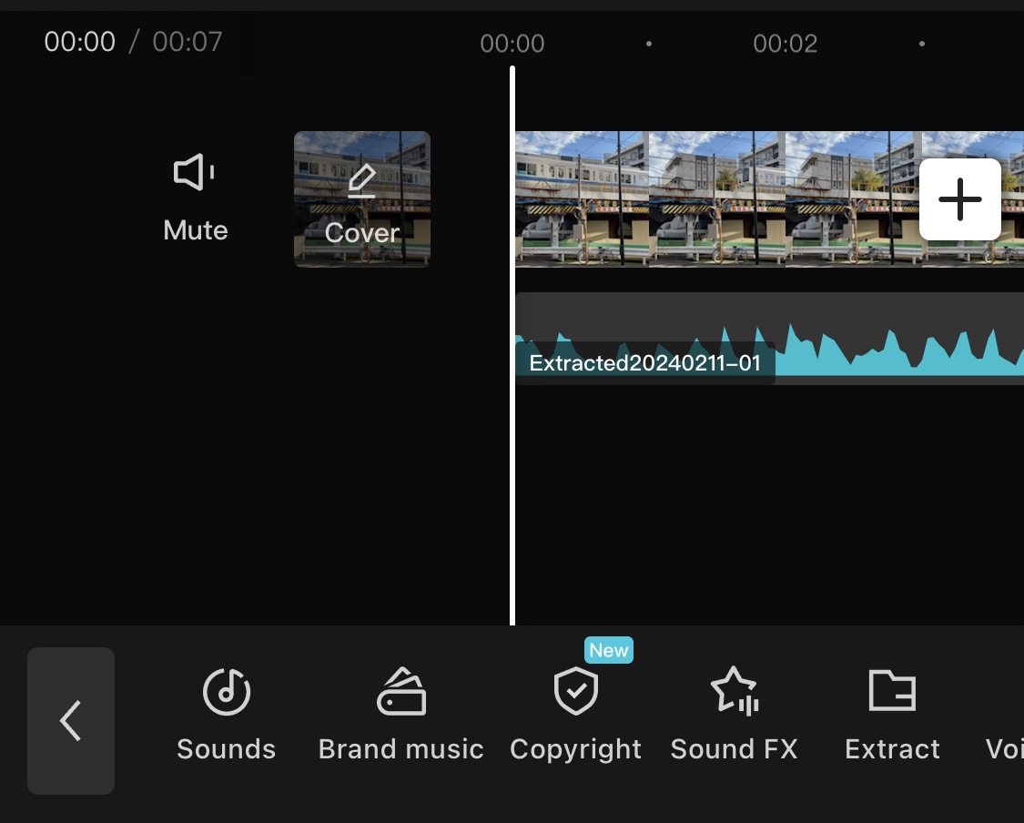 Screenshot of the video track and new audio track labeled Extracted followed by a timestamp
